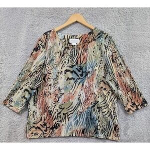Alfred Dunner Women's Top Large‎ Abstract Tiger Stripe Printed Top 3/4 Sleeves